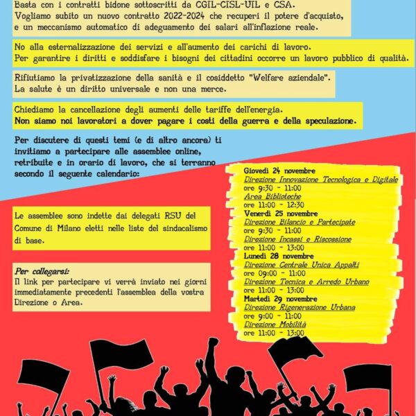 CUB P.I. Assemblee indette dai delegati del sindacalismo di base-  sciopero del 2 dicembre
