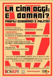 Un poster per webinar "Cina Oggi" che discute del "miracolo cinese", il nuovo ordine mondiale, e Belt and Road Initiative.