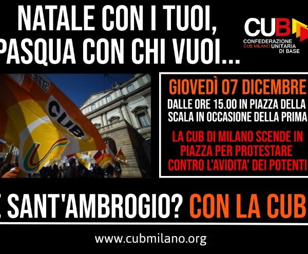 PRESIDIO CONTRO L’AVIDITA’ DEI POTENTI IN PIAZZA DELLA SCALA – 07 DICEMBRE ORE 15.00