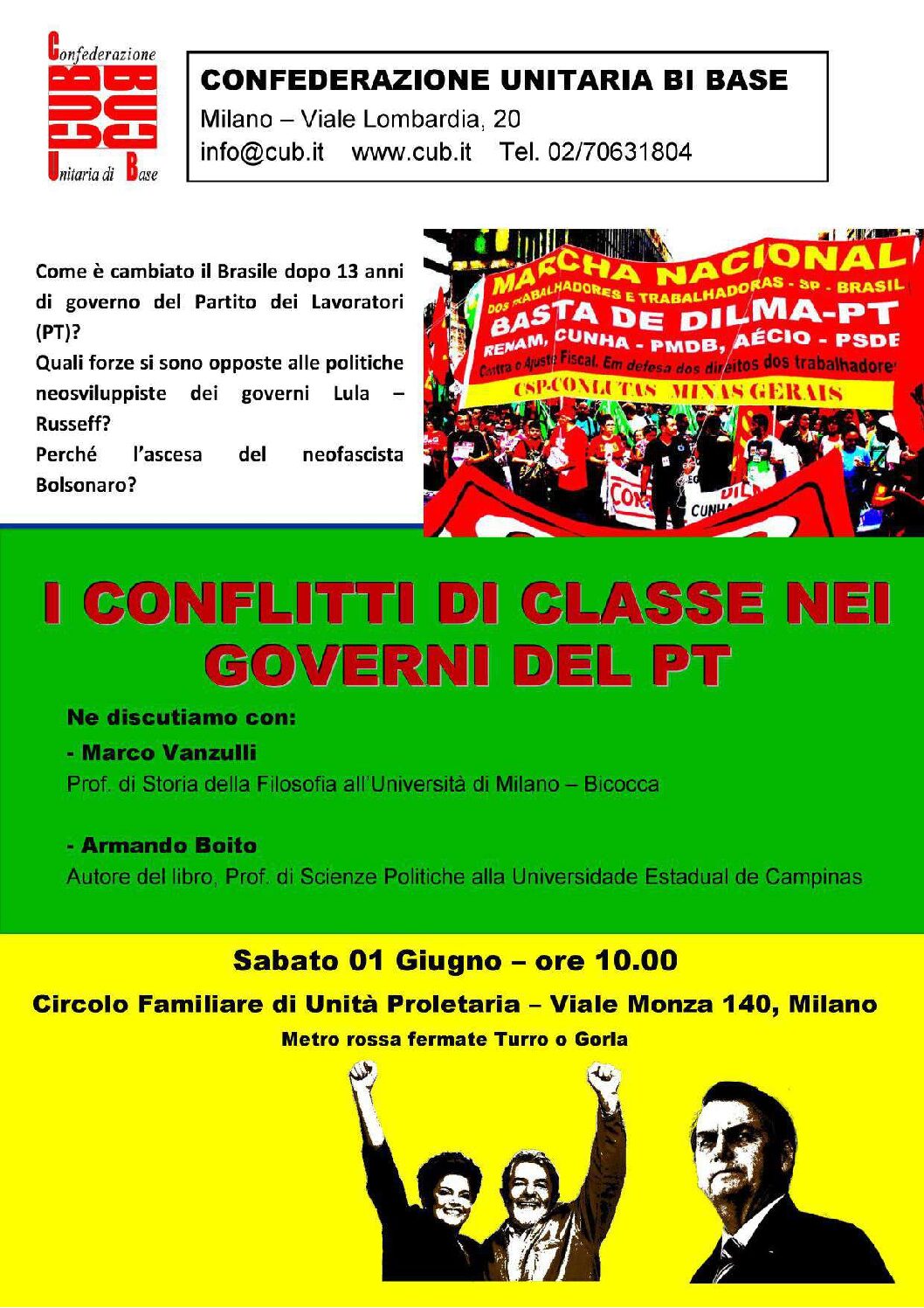 Scopri di più sull'articolo I CONFLITTI DI CLASSE NEI GOVERNI DEL PT – INTERVIENE PROF. ARMANDO BOITO – 01/06/2019