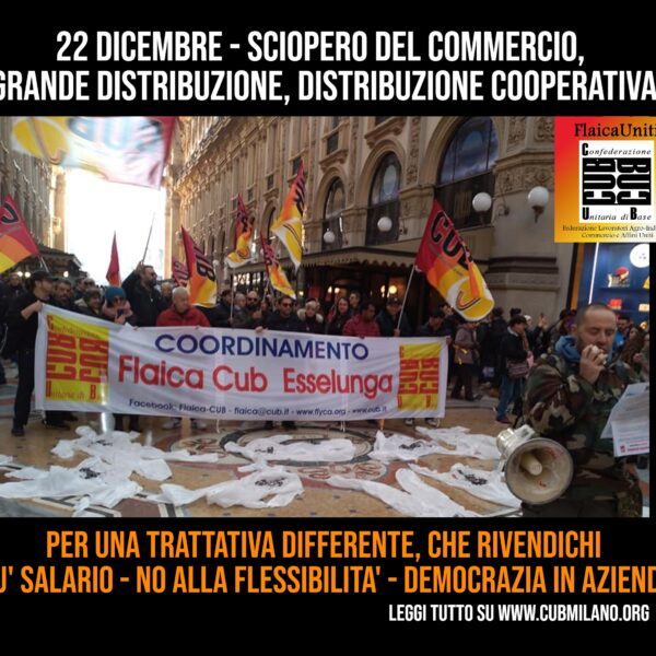 SCIOPERO COMMERCIO 22 DICEMBRE – PRESIDIO CENTRO COMMERCIALE MERLATA BLOOM