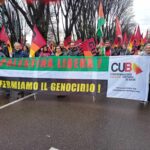I sindacalisti del CUB marciano contro il genocidio ed in sostegno della Palestina nella manifestazione nazionale a Milano.