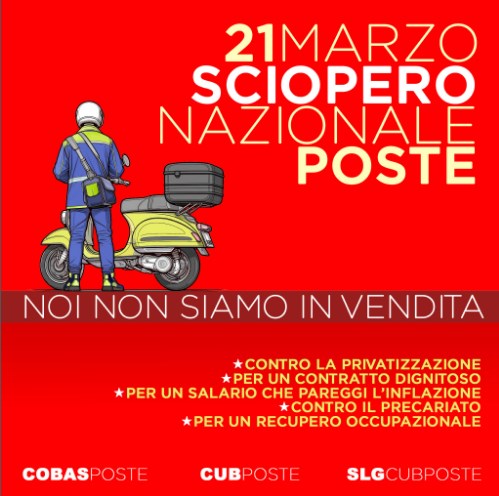 21 marzo sciopero nazionale poste