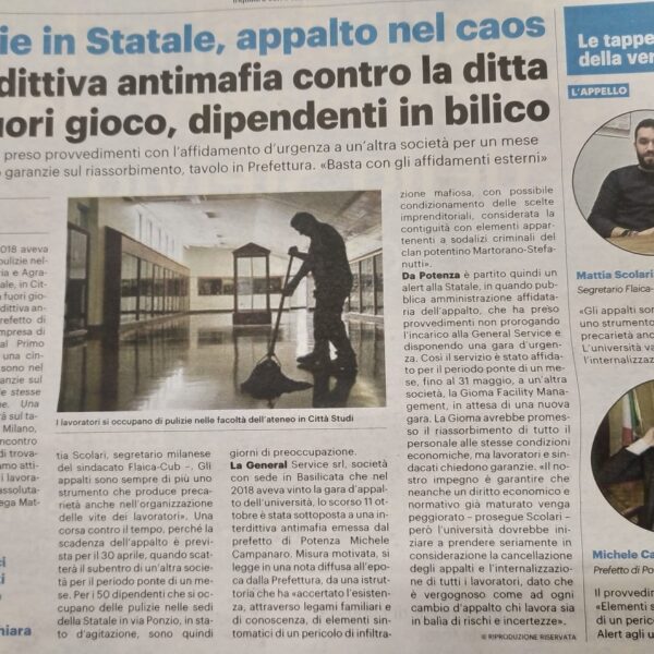 Pulizie in Statale, appalto nel caos