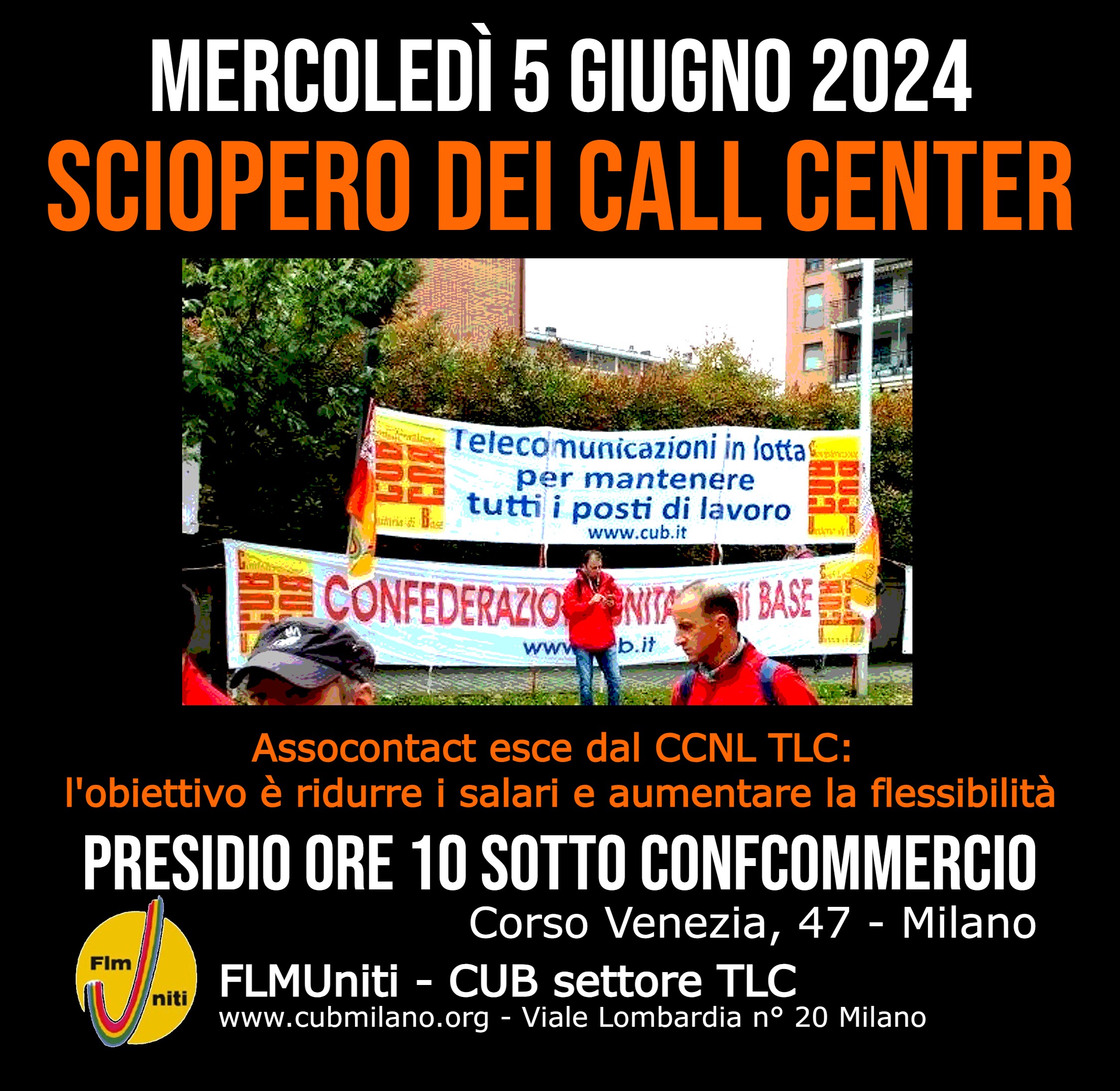 Sciopero dei call center e presidio davanti ad Assocontact / Confcommercio