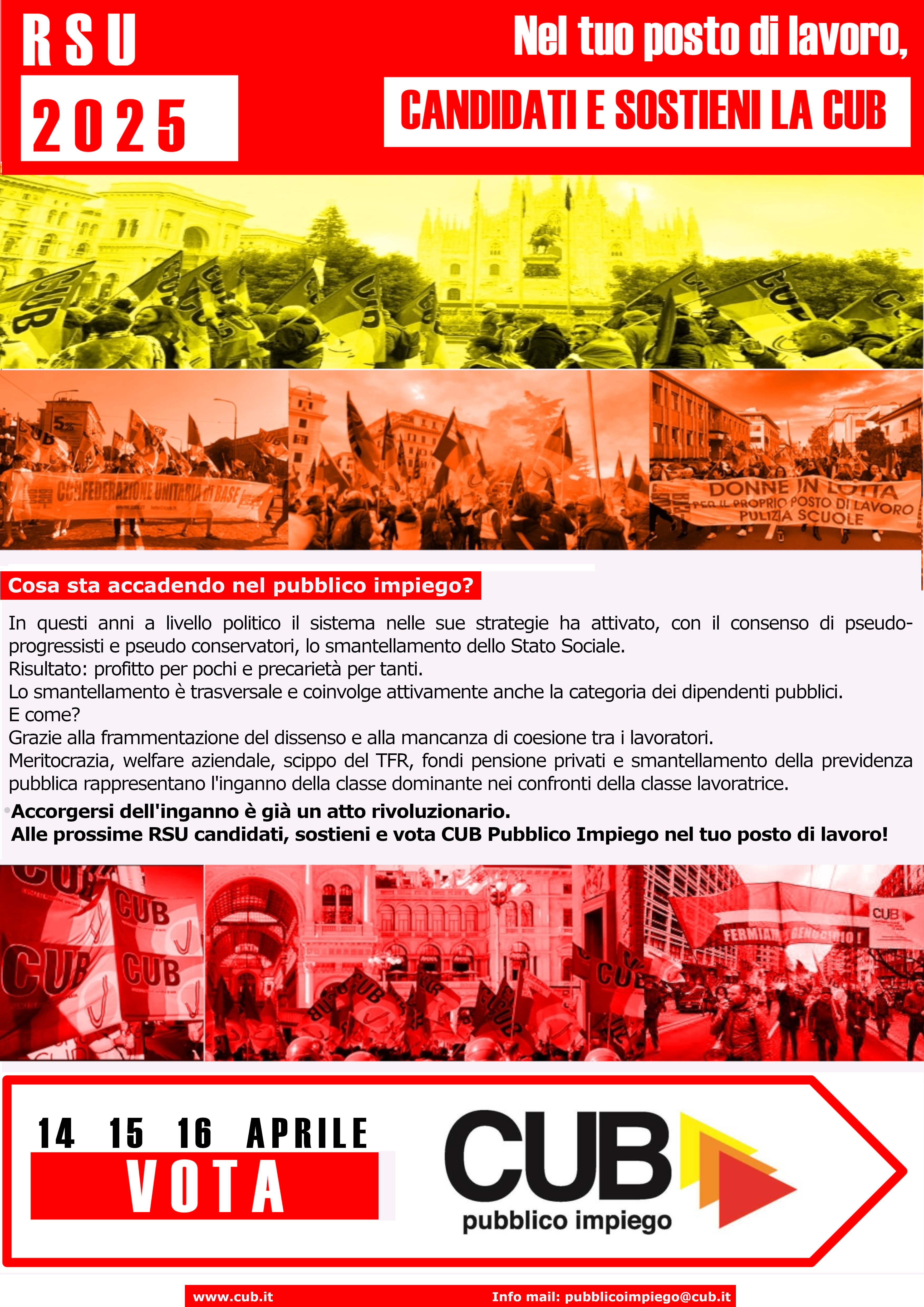Elezioni RSU nel Pubblico Impiego: ad aprile vota la CUB!