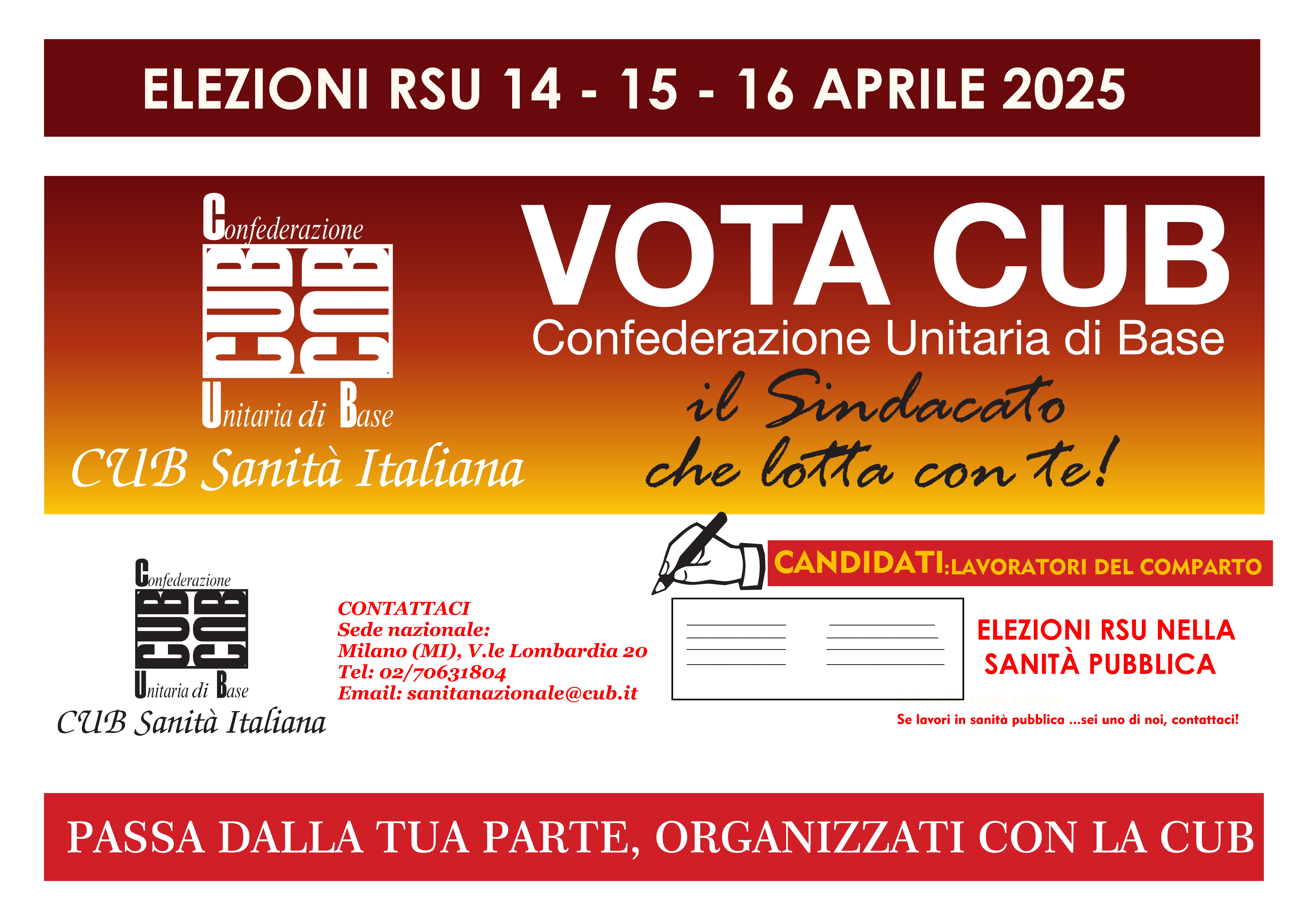 Elezioni RSU 14-15-16 aprile 2025: vota CUB!