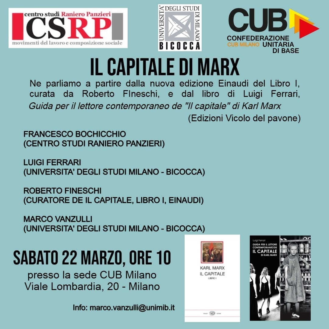 Scopri di più sull'articolo Il Capitale di Marx: sabato 22.03 ore 10